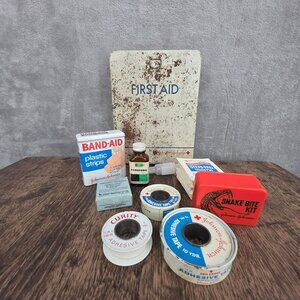 Johnson & Johnson VTG First Aid Kit Wall Hanging Snake Bite Smelling Salts 1960s
